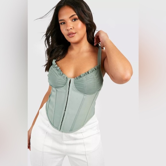 Boohoo Tops - BOOHOO RUCHED CUP BANDAGE CORSET TOP Sage Green Corset Top NWT size 10